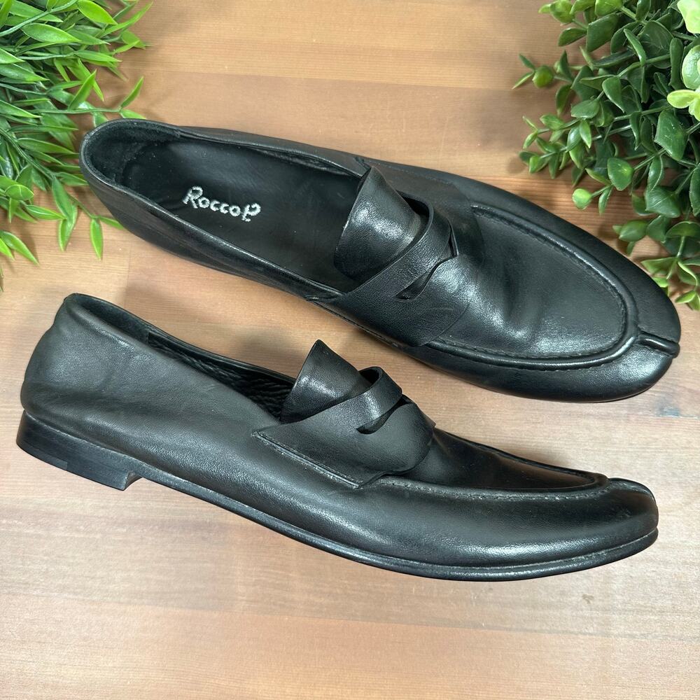 Rocco P Women's Hand Made Black Leather Loafers Made‎ in Italy Size 40